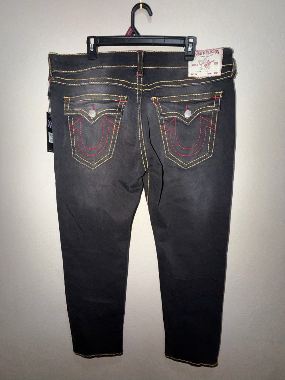 True Religion Men’s Black Denim Geno Jeans with Contrast Stitching